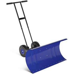 29" Heavy-Duty Snow Pusher Shovel with Wheels, Snow Pusher Hand Plow for Snow Removal, 5 Level Adjustable Handle & 5-Position Angled Blade - 1 of 4