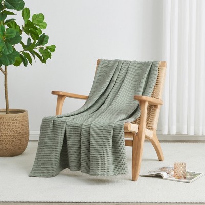 Eucalyptus Waffle Weave Cotton Throw Blanket 50" x 60"