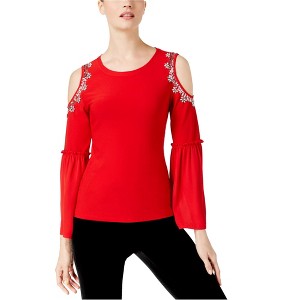 I.N.C International Concepts Womens Rhinestone-Trim Knit Blouse, Red, XX-Large - 1 of 1