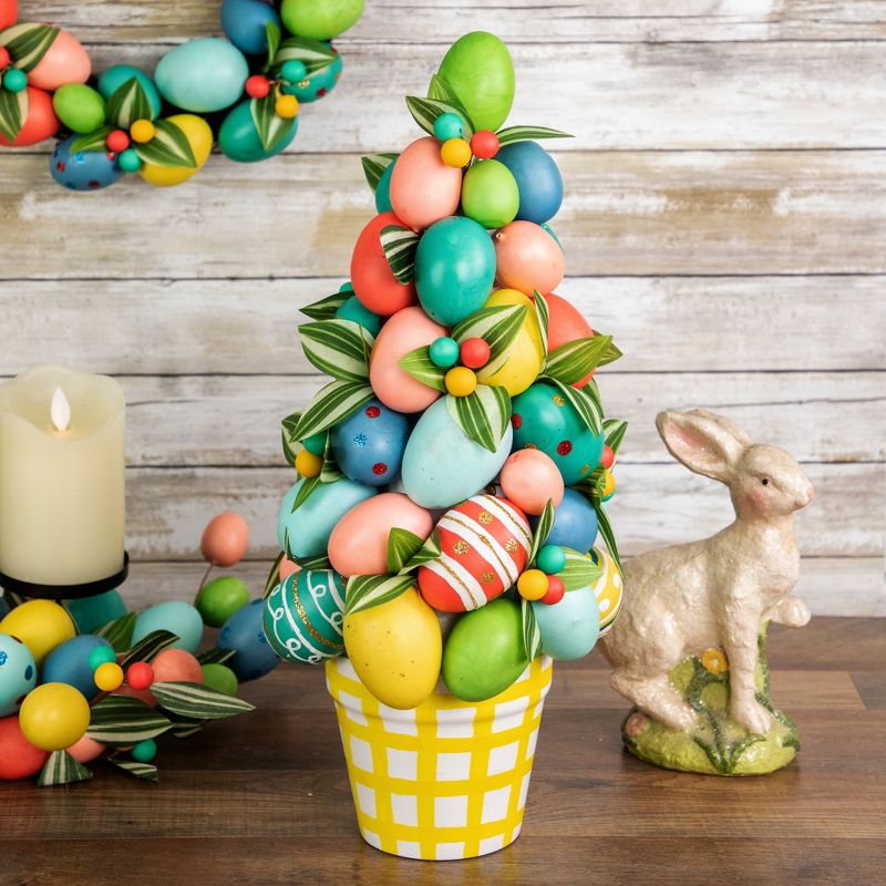 Northlight 17" Colorful Easter Egg Tree in Yellow Gingham Pot, 2 of 7
