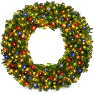 Best Choice Products Artificial Pre-Lit Fir Christmas Wreath Decoration w/ Multicolor Lights, Tips - 1 of 4