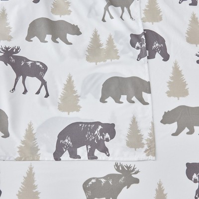 King Size Gray Lodge Bear Print Microfiber Sheet Set