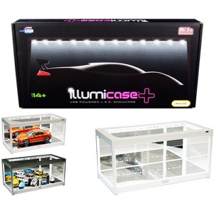 White Collectible Display Case Illumicase+ with LED Lights & Mirror Base for 1/64 1/43 1/32 1/24 1/18 Scale Models by Illumibox - 1 of 3