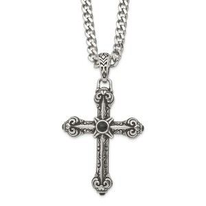 Black Bow Jewelry Stainless Steel Synthetic Black Agate XXL Antique Cross Necklace 24 In - 1 of 4