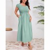 Clearlove Plus Size Summer Dress Boho Short Sleeve Roud Neck Smocked A-Line Wedding Guest Dresses for Curvy Women - 2 of 4