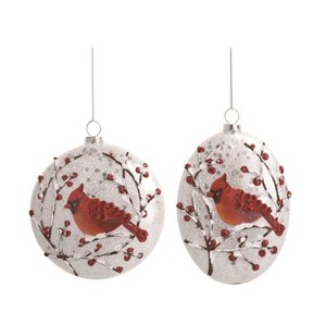 Transpac Glass Frosted Bird Ornament Set of 2 Christmas Home Decorations - 1 of 1
