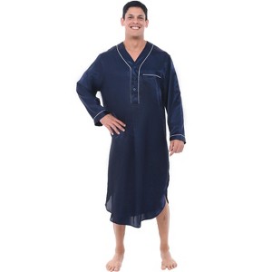 Alexander Del Rossa Mens Satin Nightshirt, Long Lightweight Woven Kaftan - 1 of 4