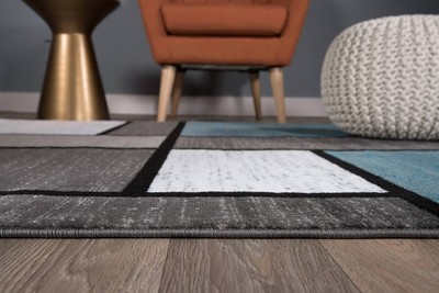 Contemporary Blue and Gray Geometric Synthetic Area Rug 2' x 3'