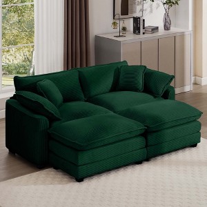 2-Seater Corduroy Sofa Bed with 2 Footrests and Flexible Combination for Living Room - 1 of 4