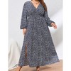 YESFASHION Women Plus Size Maxi Dresses Long Lantern Sleeves Casual Wrap Split Dress - 4 of 4