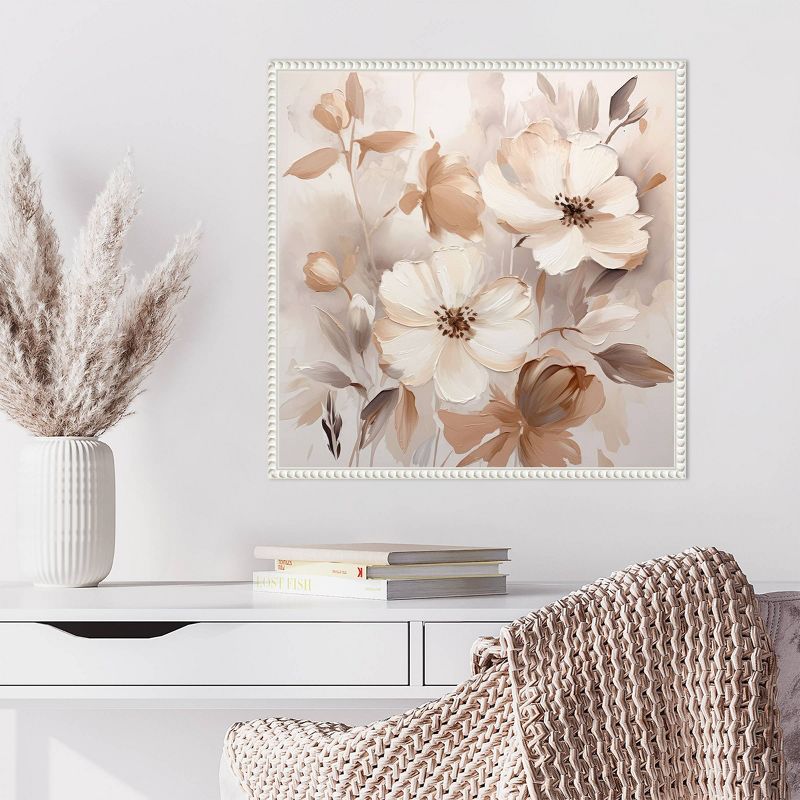 Scented Petals Beige and White Canvas Art with Floater Frame