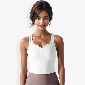 Anna-Kaci Active  Women's High Impact Solid Color Ribbed Crop Tank Top - 1 of 4