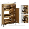 Whizmax Shoe Cabinet, Natural Rattan Shoe Organizer with 3 Flip-out Drawers and 4 Open Shelves Side Cabinet(Natural Color) - 2 of 4