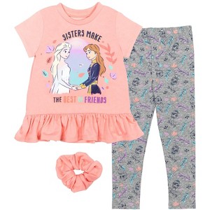 Disney Minnie Mouse Princess Frozen Little Mermaid T-Shirt Leggings and Scrunchie 3 Piece Outfit Set Infant to Big Kid - 1 of 4