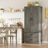 EcoSummer 65" Tall Kitchen Pantry Cabinet, Barn Doors Pantry Cabinet with Drawers and Adjustable Shelf, Kitchen Storage Cupboard Living Room, Grey - 2 of 4