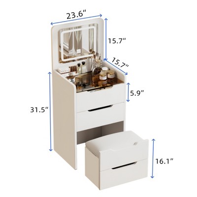 FONTOI 3 in 1 Vanity Table with Plip Top Mirror, Dressing Table with Visible Desktop for Bedroom, Walnut, 15.7"*47.2"*23.6"