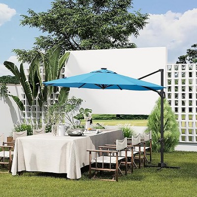 10FT Cantilever Patio Umbrella,360 Degree Rotation,Aluminum Frame Hanging Market Umbrella with Cross Base, Stable for Backyard, Garden, Porch