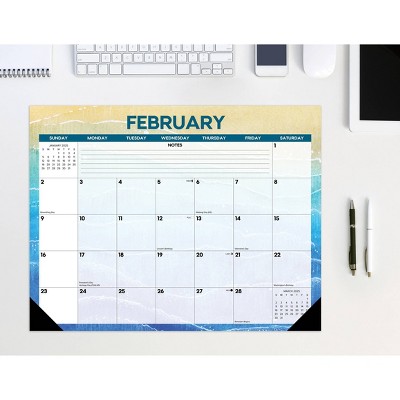 Willow Creek Press Beaches 2025 22"x17" Deskpad: Monthly Desktop Calendar, Paper, Glue Binding, All Ages, Blue