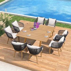 PURPLE LEAF Outdoor Dining Set Patio Aluminium Table and Rope Weave Chairs Included Cushions for Backyard Decor Kitchen - 1 of 4
