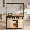 Kitchen Island with Storage, Farmhouse Island Table with Sliding Barn Doors, Coffee Bar Station with Power Outlet, Brown - 2 of 4