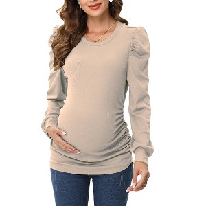 Maternity Shirt Side button and Ruched Maternity Tunic Tops Maternity T-Shirts - 1 of 4