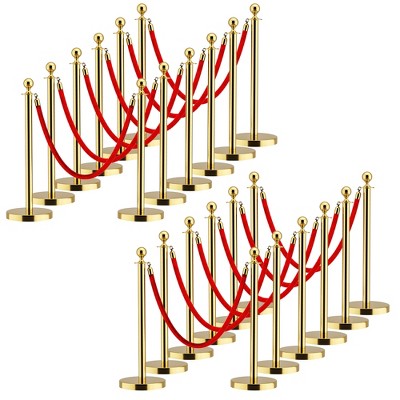 APRILSOUL Stainless Steel Gold Stanchions with Red Velvet Rope 5 ft. Crowd Control Barrier with Ball Top