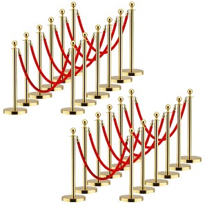 APRILSOUL Stainless Steel Gold Stanchions with Red Velvet Rope 5 ft. Crowd Control Barrier with Ball Top - 1 of 4