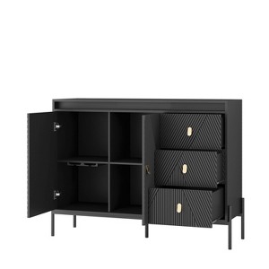 TIRAMISUBEST Fluted Black Sideboard Cabinet with LED Lights & 3 Drawers - 1 of 4