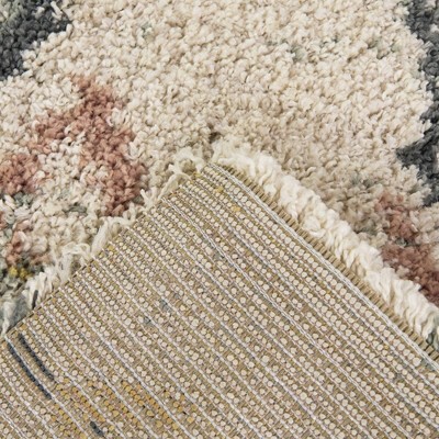 Cream and Multicolor Synthetic Stain-Resistant Rectangular Area Rug