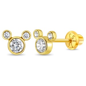 Girls' Petite Mouse Clear Bezel Screw Back 14k Gold Earrings - In Season Jewelry - 1 of 4