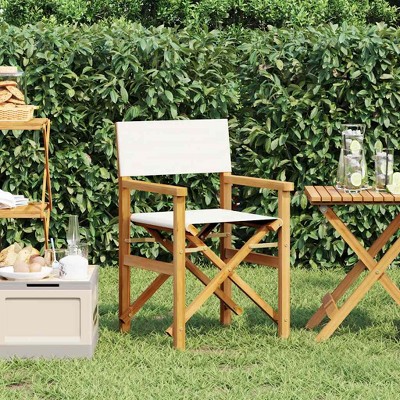 Director's Chair Cream, Teak Solid Teak wood, Polyester Standard vidaXL