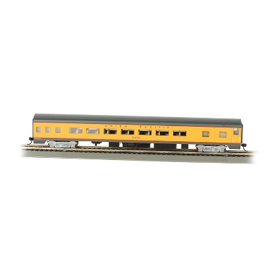 Bachmann Trains HO Scale 1:87 Union Pacific Smooth Side Coach Car with Lighted Interior & Blackened Machined Metal Wheels w/ E-Z Mate Couplers, Yellow