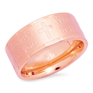 Steeltime Ladies 18k rose gold plated stainless steel footprints prayer ring. Size 6-9 - 1 of 4