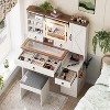 Farmhouse Vanity Table Set Vanity Desk Dressing Table Makeup Table Set with Stool, LED Mirror, Drawers and Charging Station - ModernLuxe - 2 of 4