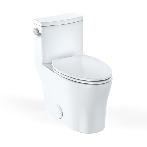 Whizmax Round One-Piece Toilet, Universal Height Siphon Flush Toilet, cUPC Certified Water-Saving Bathroom Toilet,Ceramic White - 1 of 4