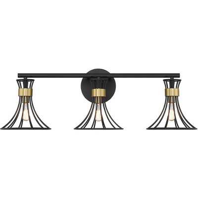 Matte Black and Warm Brass 3-Light Metal Vanity Fixture