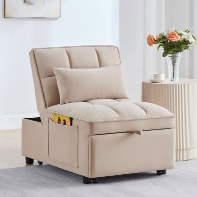 Single Pull Out Sofa,Multi Function Sofa Bed with Adjustable Backrest and Pillows,Convertible Chaise Lounge-Maison Boucle