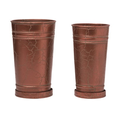Transpac Metal 5.25" Bronze Spring Patina Aged Planters Set of 2