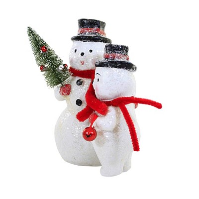 6-Inch Glittered Snowman Pair with Winter Tree Figurines