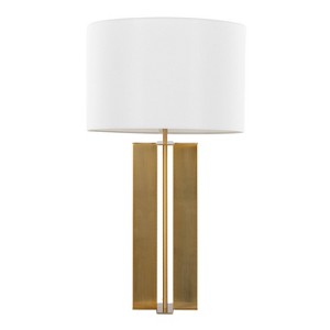 LumiSource Cosmo 28" Glam Table Lamp Antique Brass and White Linen - 1 of 4