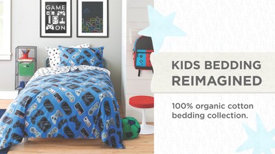 Full Blue Organic Cotton Kids Gamer Bedding Set