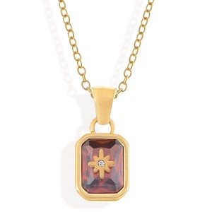 Anna-Kaci Gold Tone Pendant Necklace with Rectangular Crystal and Starburst Accent - 1 of 4