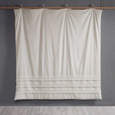 Ivory Full Cotton Seersucker Comforter Set with Tassel Trims
