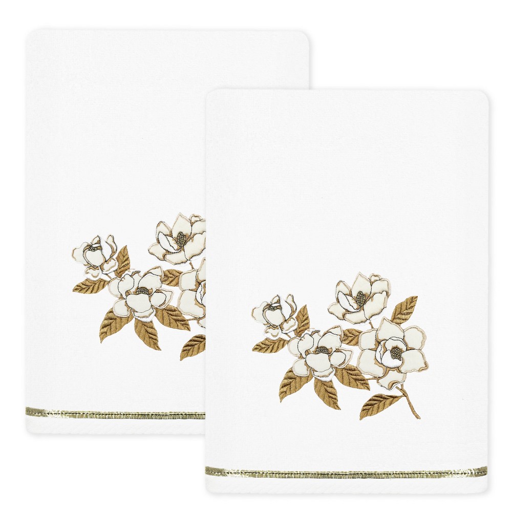 Photos - Towel 2pc Maggie Design Embellished Bath  Set Cream - Linum Home Textiles