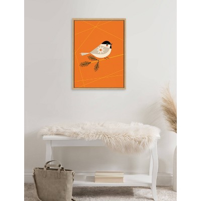 Mid-Century Modern Black-Capped Chickadee Canvas Art in Natural Frame
