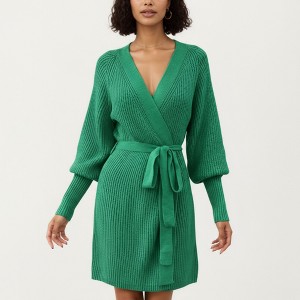 Anna-Kaci Women’s Knit Wrap Top with Long Sleeves, Textured Ribbed Fabric and Adjustable Waist Tie for a Wrapped Silhouette - 1 of 4