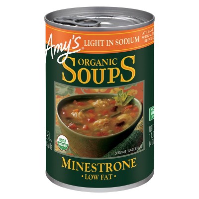 Amy's Organic Minestrone Soup Light in Sodium Vegan Low Fat 14.1 oz, Pack of 2