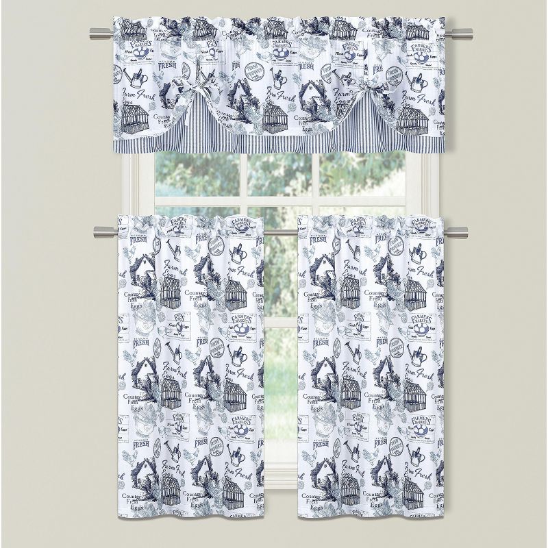Kate Aurora Rooster Toile Complete 3 Pc Café  Kitchen Curtain Tier And Valance Set, 2 of 10