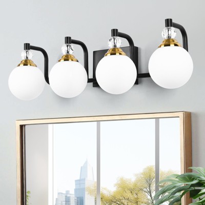 PAKOKULA 4-Light Black and Gold Vanity Light with Globe White Frosted Glass Shade