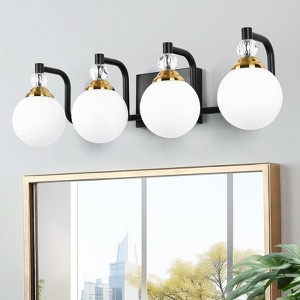 PAKOKULA 4-Light Black and Gold Vanity Light with Globe White Frosted Glass Shade - 1 of 4